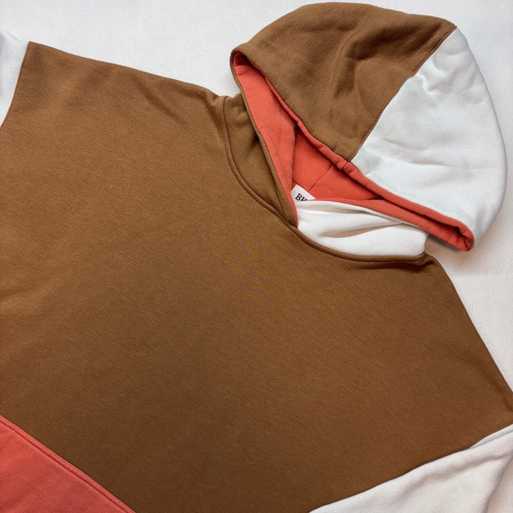 BKE Colorblock Hoodie Sweatshirt Brown White Coral‎ Size Large